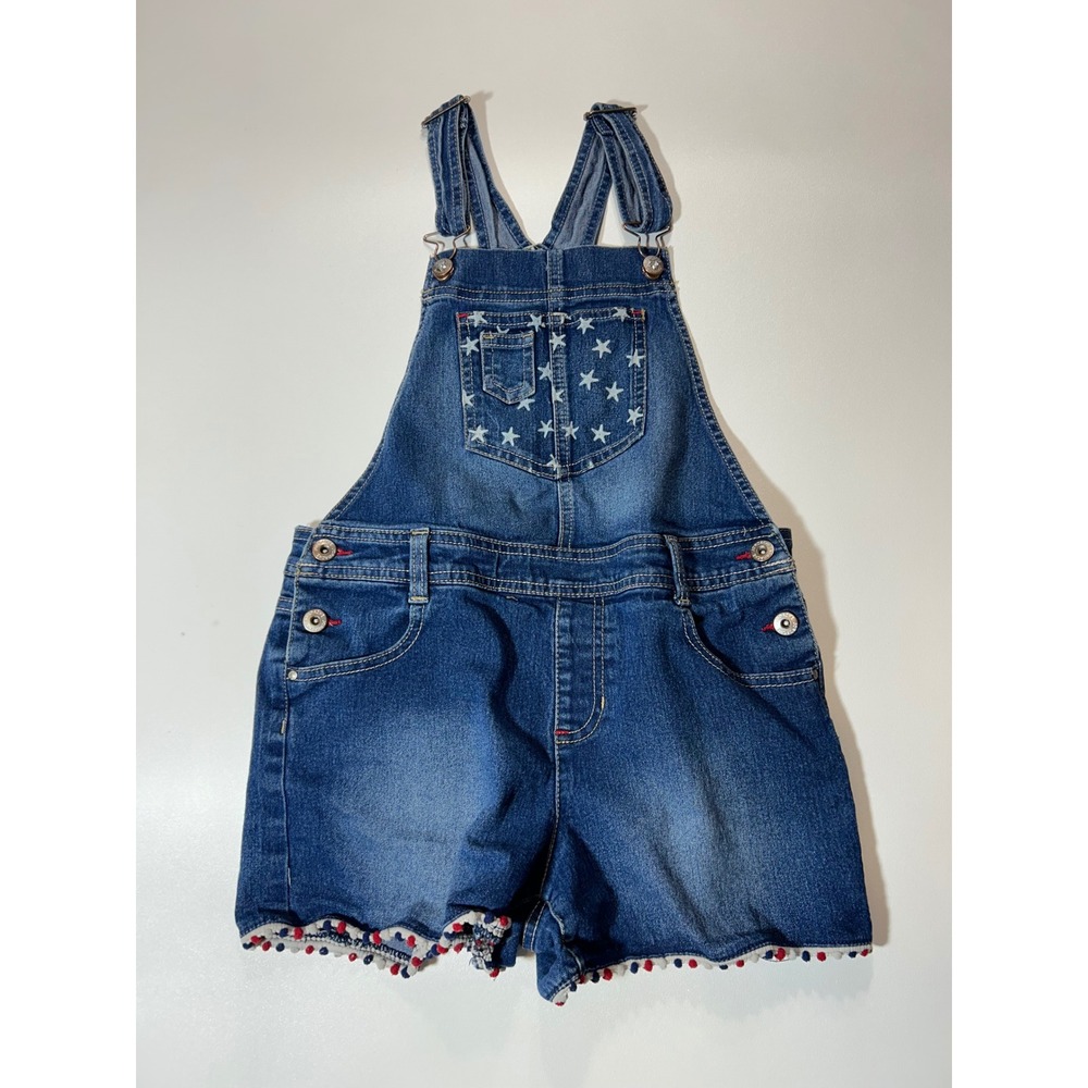 Jordache Shortalls Girls XL 14-16 Blue Excellent Star Pockets Pom Pom Trim